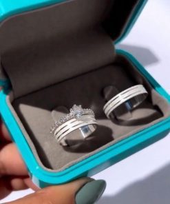 Alianças de Namoro em Prata 950 | Modelo Sophia | 5mm Diamantado com Dois Frisos | Semi Anatômico