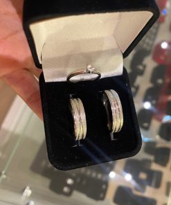 Alianças De Namoro Em Aço Cirúrgico 6mm Diamantado Com Frisos Trançados