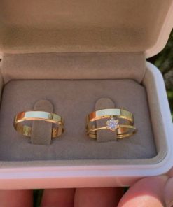 Alianças de casamento | Par de alianças em moeda antiga 4mm chanfrado – Banho de ouro 18k