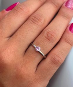Anel Feminino 2mm Diamante zircônia de Aço cirúrgico Cor Lilás