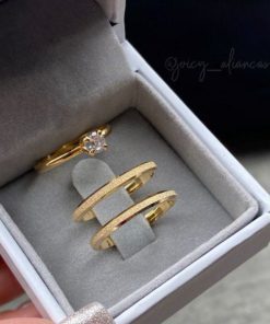 Alianças de Casamento 2mm | Chanfrado e Diamantado | Moeda Antiga Banhada a Ouro 18K | Anel Solitário Opcional