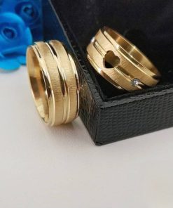 Alianças De Noivado Banhado A Ouro 18k 8mm Fosco Com Coração Vazado