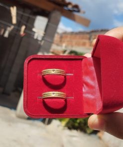 Alianças de Casamento | 4mm | Todo Diamantado | Moeda Antiga | Banhado a Ouro 18k