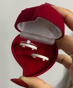 Alianças de Namoro 3mm em Prata 950 | Diamantado Reto Semi Anatômico | Feminina com 1 Pedra