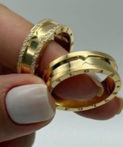 Alianças de Casamento 6mm | Estilo Bulgari 60 Pedras | Polido | Banhado a Ouro 18k