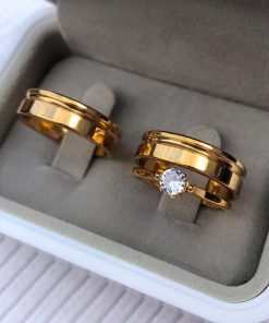 Alianças De Noivado Banhado A Ouro 18k 6mm Liso Com 1 Friso Lateral