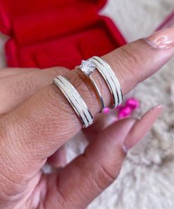 Alianças de Namoro Finas em Prata 950 4mm | Modelo Elley | 2 Frisos Diamantados | Semi Anatômico