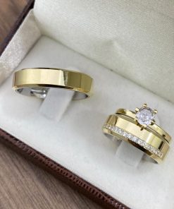 Alianças de Casamento Ouro 10K com Revestimento em Prata 6mm | Modelo Chanfrado Anatômico