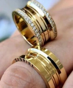 Alianças de Casamento 10mm | Estilo Bulgari 60 Pedras | Polido | Banhado a Ouro 18k
