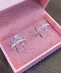 Alianças de Namoro Finas 2mm em Prata 950 | Semi Anatômico | Diamantado com 1 Friso Central