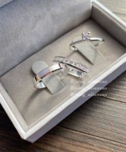 Alianças de Namoro em Prata 950 | Modelo Isis | 4mm Chanfrado Semi Anatômico | Anel Solitário Opcional