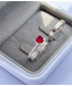 Alianças de Namoro em Prata 950 3mm | Modelo Sandy | Finas | Feminina com 15 Pedras de Zircônia (Meia Volta) | Masculina Lisa