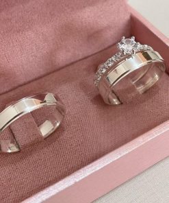 Alianças de Namoro em Prata 950 5mm | Modelo Yara | Liso Polido com 2 Frisos Laterais Canto a Canto | Acabamento Lateral Baixa