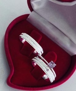 Alianças de Namoro 4mm em Prata 950 | Modelo Fino Anatômico | 2 Frisos Diamantados