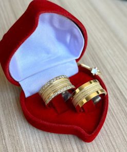Alianças de Casamento 8mm | Luxo | Estilo Bulgari com Frisos Diamantados