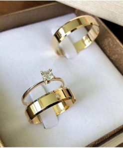 Alianças de Casamento 6mm | Modelo Aurora | 1 Pedra de Zircônia | Banhado a Ouro 18K