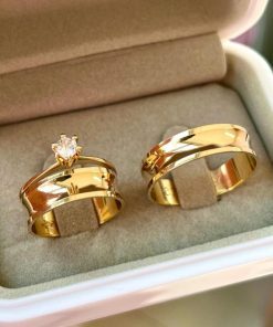 Alianças de Casamento 6mm Moeda Antiga | Modelo Côncavo | Banhado a Ouro 18k