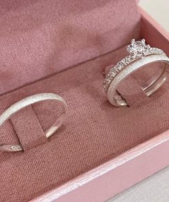 Alianças de Namoro em Prata 950 2mm | Tradicional Todo Diamantado | Semi Anatômico