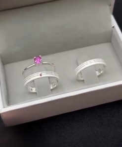 Alianças Finas de Namoro 3mm em Prata 950 | Modelo Diamantado | Semi Anatômico com 2 Frisos Laterais