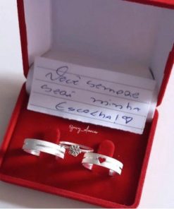 Alianças de Namoro em Prata 950 5mm | Modelo Raissa | Diamantado com 1 Friso Central | Feminino com Coração Vazado