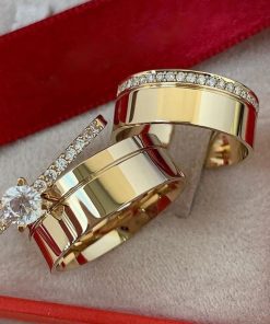 Alianças de Casamento 8mm | Largura Grossa | Liso Polido | Anel Cravejado Anel Solitário Incluso