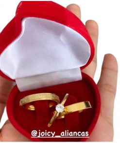 Par De Alianças Aço Cirúrgico Banhado A Ouro Modelo Lore