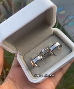 Par De Alianças Prata Em Aço Cirúrgico 6mm Polido Chanfrado