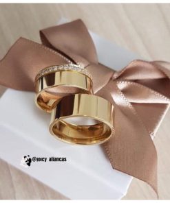 Alianças de Casamento 8mm | Semi Anatômico | Moeda Antiga Banhada a Ouro 18K