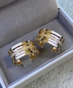 Alianças de Casamento 10mm | Moeda Antiga | Estilo Bulgari | 1 Friso Central Diamantado
