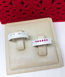 Alianças de Namoro 5mm em Prata 950 | Modelo Diamantado | Semi Anatômico com 1 Friso Lateral