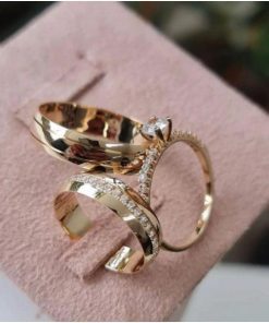 Alianças de Casamento 6mm | Modelo Lanna | Feminina com 15 Pedras de Zircônia | Banhado a Ouro 18k