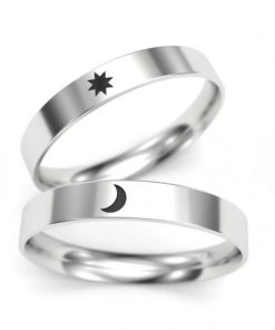 Alianças De Namoro Aço Cirúrgico 4mm Liso Polido Sol e Lua