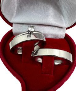 Alianças De Namoro Fina 4mm Aço Cirúrgico Modelo Com 1 Pedra Central