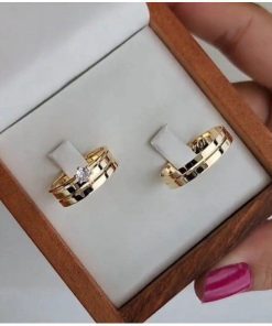 Alianças de Casamento 5mm | 1 Friso Central | Semi Anatômico | Moeda Antiga