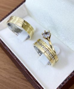 Alianças de Casamento Ouro 10K com Revestimento em Prata 6mm | Modelo Reto Semi-Anatômico