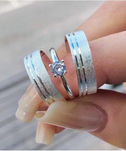 Alianças de Namoro em Prata 950 | Modelo Polly | 6mm Diamantado com 2 Frisos Laterais | Reto Semi Anatômico