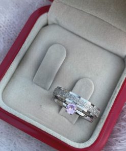 Aliança de Namoro em Aço Cirúrgico | Unidade Prata 4mm com Anel Rosa Incluso