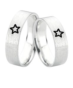 Par De Alianças Prata Em Aço Cirúrgico 6mm Estrela Fosco Lixado