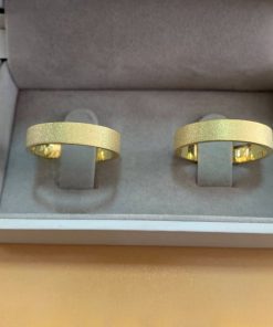 Aliança de Ouro 18K | Modelo Reto Semi-Anatômico 5mm | Todo Diamantado | 7g o Par | Casamento e Noivado