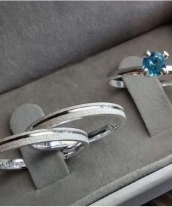 Alianças de Namoro em Prata 950 3mm | Modelo Jheny | Todo Diamantado com 1 Friso Lateral | Reto Semi Anatômico