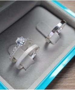 Alianças de Namoro em Prata 950 3mm | Modelo Mirian | Semi Anatômico | Feminina Toda Diamantada | Masculina Lisa