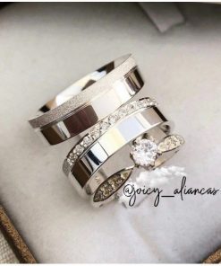 Alianças de Namoro em Prata 950 | Modelo Aquarela | Semi Anatômico 6mm com 1 Friso Lateral Diamantado