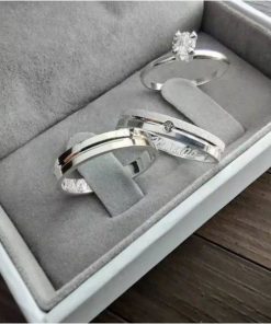 Alianças de Namoro em Prata 950 4mm | Modelo Gisele | Semi Anatômico | Friso Central | Feminina com Pedra de Zircônia