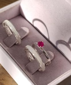 Alianças Finas de Namoro 3mm em Prata 950 | Centro Diamantado | Com Anel Opcional Cor Rosa