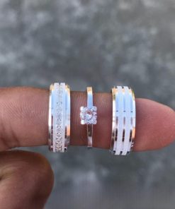 Alianças de Namoro 6mm em Prata 950 | Modelo Monique 02 | Diamantado | Acabamento Chanfrado | Feminina com 15 Pedras de Zircônia