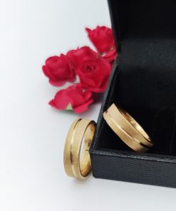 Alianças De Noivado Banhado A Ouro 18k - 6mm - Fosco Com Friso Mod 02