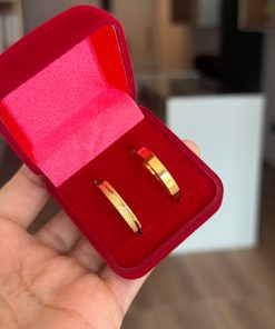 Alianças De Noivado Banhado A Ouro 18k 4mm Feminino Com Friso Ondulado