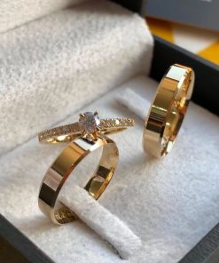 Alianças de Casamento 5mm | Chanfrado | Moeda Antiga | Banhado a Ouro 18K