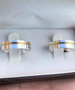 Alianças de Namoro Prata 950 – Modelo Nataly – Friso Lateral com Filete Banhado a Ouro 18K 6mm