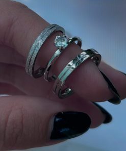 Alianças Finas De Namoro Prata Em Aço Cirúrgico 4mm Diamantado 1 Friso